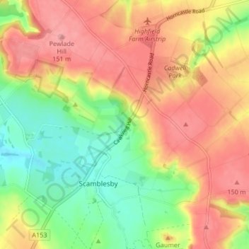 Mapa topográfico Cawkwell, altitude, relevo