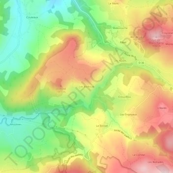 Mapa topográfico Les Badioux, altitude, relevo