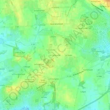 Mapa topográfico La Communais, altitude, relevo