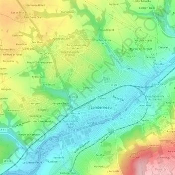Mapa topográfico Tremaria, altitude, relevo