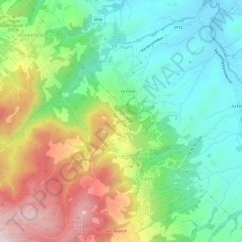 Mapa topográfico Rivalto, altitude, relevo