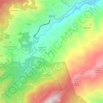 Mapa topográfico Lugagnano Superiore, altitude, relevo