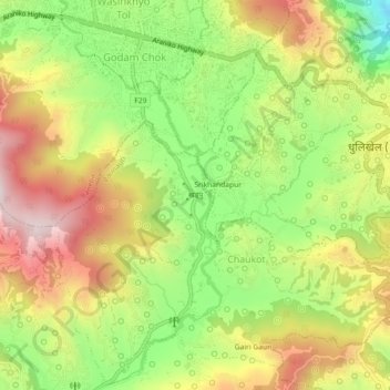 Mapa topográfico Khadpu, altitude, relevo