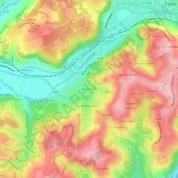 Mapa topográfico Bennes-Bas, altitude, relevo