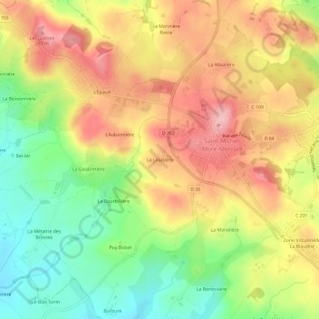 Mapa topográfico La Louisière, altitude, relevo