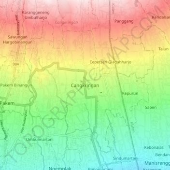 Mapa topográfico Cangkringan, altitude, relevo
