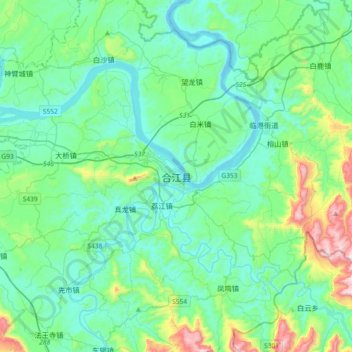 Mapa topográfico 合江县, altitude, relevo