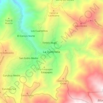 Mapa topográfico La Quebrada, altitude, relevo