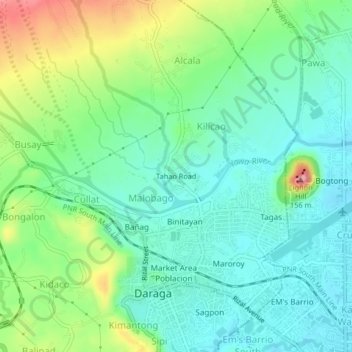 Mapa topográfico Tahao Road, altitude, relevo