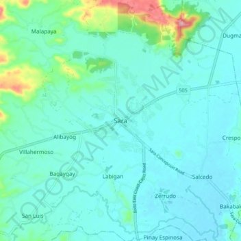 Mapa topográfico Sara, altitude, relevo