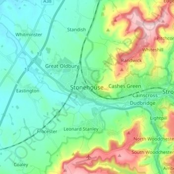 Mapa topográfico Stonehouse, altitude, relevo