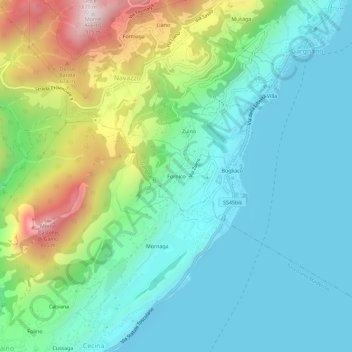 Mapa topográfico Fornico, altitude, relevo