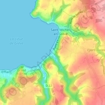Mapa topográfico Roscoat, altitude, relevo