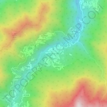 Mapa topográfico Masanti di sotto, altitude, relevo