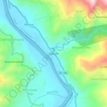 Mapa topográfico Maquete, altitude, relevo