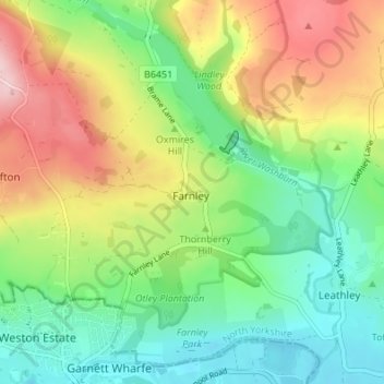 Mapa topográfico Farnley, altitude, relevo