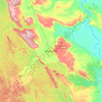 Mapa topográfico Moanda, altitude, relevo