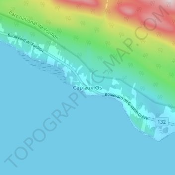 Mapa topográfico Cap-aux-Os, altitude, relevo