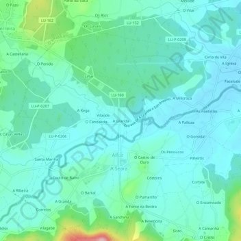 Mapa topográfico A Granda, altitude, relevo