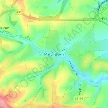 Mapa topográfico Martinstown, altitude, relevo