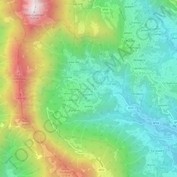 Mapa topográfico Valsecca, altitude, relevo