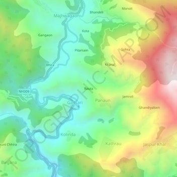 Mapa topográfico Rauta, altitude, relevo