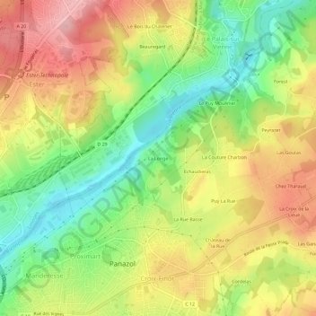 Mapa topográfico La Longe, altitude, relevo
