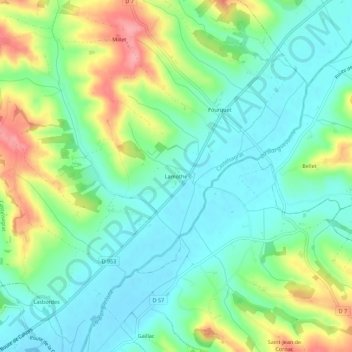 Mapa topográfico Lamothe, altitude, relevo