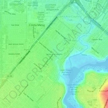 Mapa topográfico Santa Ana Heights, altitude, relevo