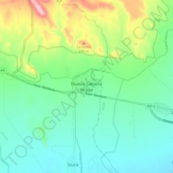 Mapa topográfico Nuevo Sabana Yegua, altitude, relevo