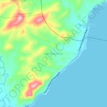 Mapa topográfico San Francisco, altitude, relevo