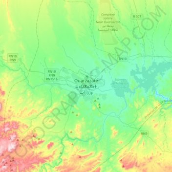 Mapa topográfico Ouarzazate, altitude, relevo