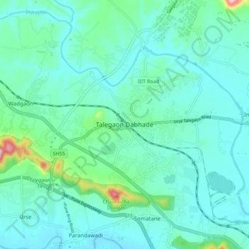 Mapa topográfico Talegaon Dabhade, altitude, relevo