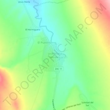 Mapa topográfico Jose Maria Morelos, altitude, relevo