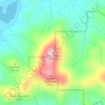 Mapa topográfico Bell Knob, altitude, relevo