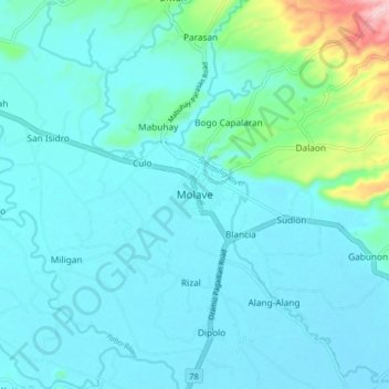 Mapa topográfico Molave, altitude, relevo
