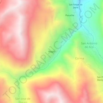 Mapa topográfico Pogos, altitude, relevo