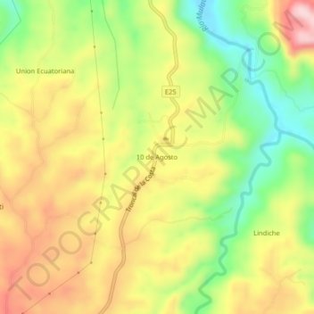 Mapa topográfico 10 de Agosto, altitude, relevo