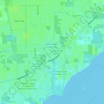 Mapa topográfico West Mobile Manor, altitude, relevo