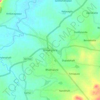 Mapa topográfico Shikaripura, altitude, relevo