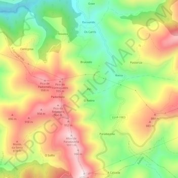 Mapa topográfico Pin, altitude, relevo