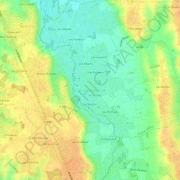 Mapa topográfico Cras-sur-Reyssouze, altitude, relevo