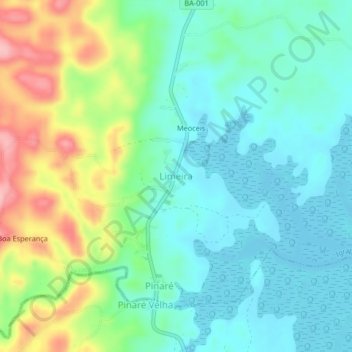 Mapa topográfico Limeira, altitude, relevo