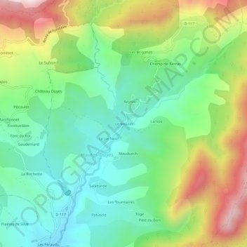 Mapa topográfico Le Moulin, altitude, relevo