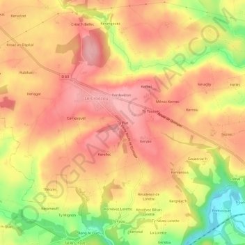 Mapa topográfico Ty Plat, altitude, relevo