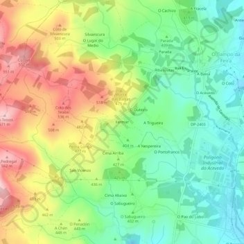 Mapa topográfico Xermar, altitude, relevo
