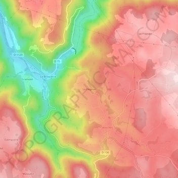 Mapa topográfico La Pagesie, altitude, relevo