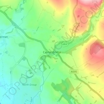 Mapa topográfico Calder Bridge, altitude, relevo
