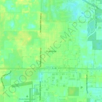 Mapa topográfico Ocala Ridge, altitude, relevo
