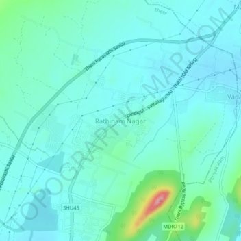 Mapa topográfico Rathinam Nagar, altitude, relevo